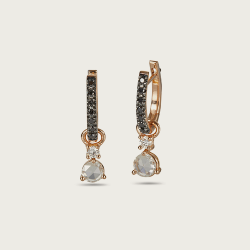 18 kt rose gold earrings with black brilliants and white diamonds