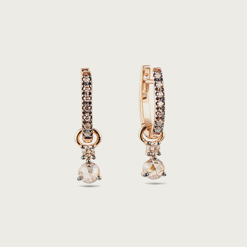18 kt rose gold earrings with creole brown diamonds