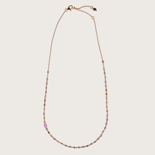 18 ct rose gold necklace with brown diamonds and one 42 cm-long rose sapphire