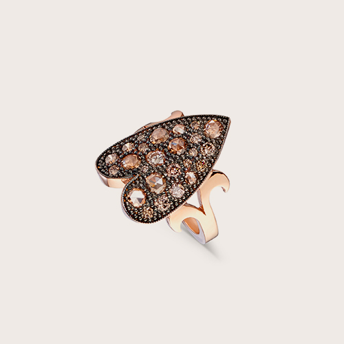 18 ct rose gold ring with heart-shaped brown