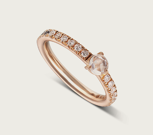 18 kt rose gold and white diamonds ring