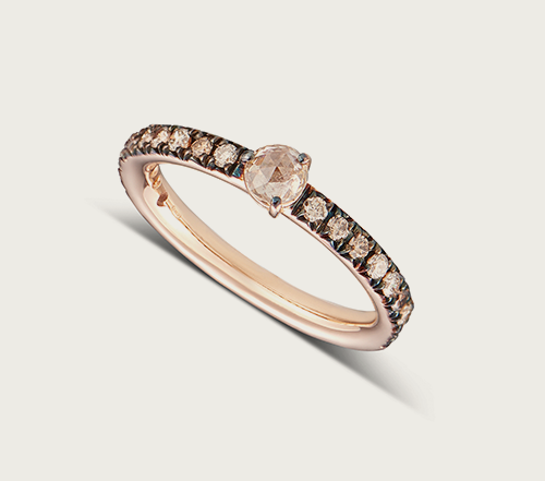 18 kt rose gold and brown diamonds ring