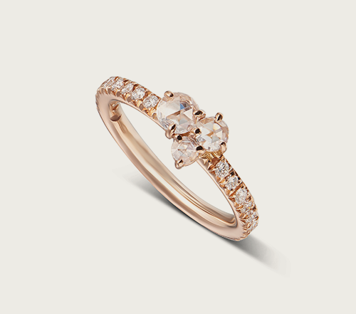 18 kt rose gold and white diamond ring