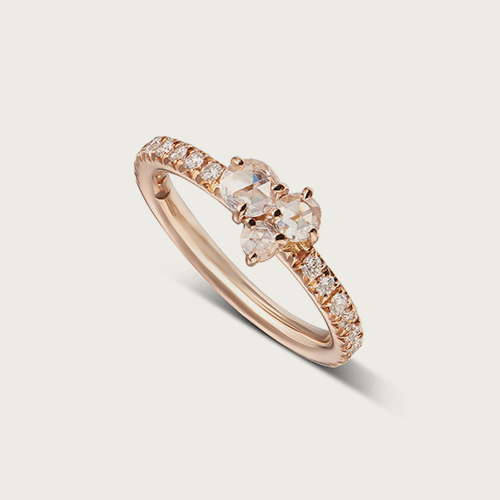 18 kt rose gold and white diamond ring