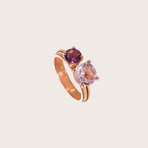 Rose gold ring with amethysts