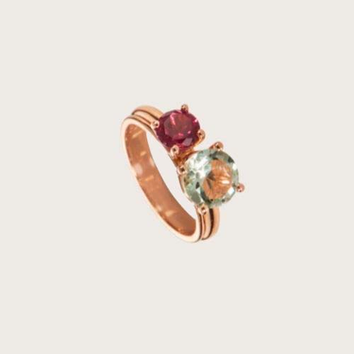 Pink gold ring with rhodolite and garnet