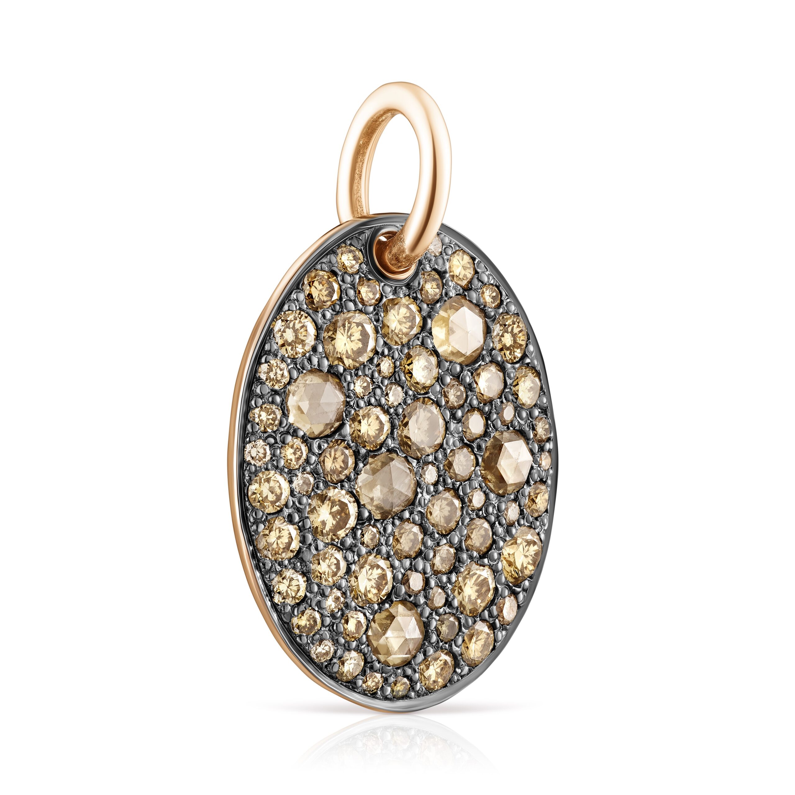 18 kt pink gold whith brown diamonds creoles earrings